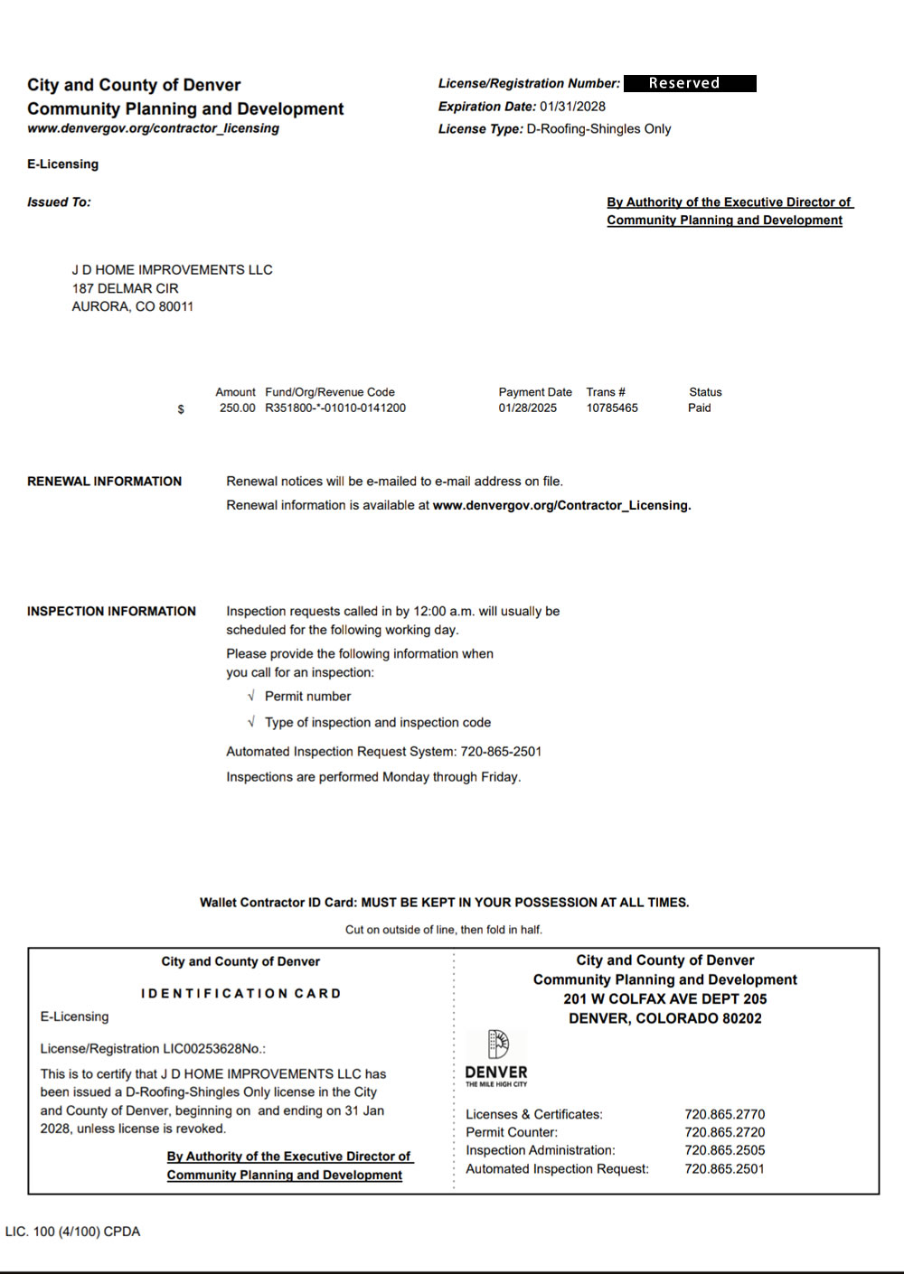 D-Roofing-Shingles Only License